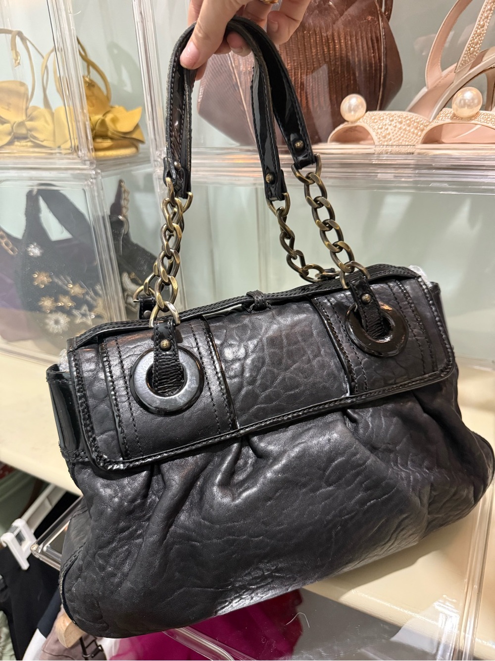 Fendi B-Bag (2006) Black Patent & Leather Shoulder Bag with Gold Hardware - Picture 2 of 13